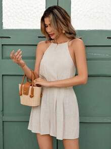 SHEIN Clasi Mono de mujer con escote halter, sin mangas, de lino, elegante y cómodo para uso diario casual