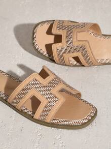 SHUZIA Giày đế bằng mũi vuông mùa hè cho nữ Giày đi nghỉ Giày thường Giày đi biển Quà tặng Ngày của Mẹ - Màu be - Xem 7