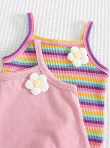 Cozy Pixies 女婴 3D 花卉针织柔软吊带背心上衣 2 件套 - 彩色 - 查看 6