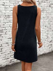 SHEIN LUNE Casual Minimalist Heart & Leopard Print Sleeveless Dress, Suitable For Summer Vacation Woman Dress Suitable For Going Out Chic Dress