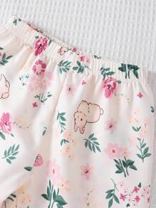 2pcs/Set Baby Girls Apricot Rabbit & Floral Print Ruffled Collar Long Sleeve Top And Pants, Casual Loungewear - Multicolor - View 5