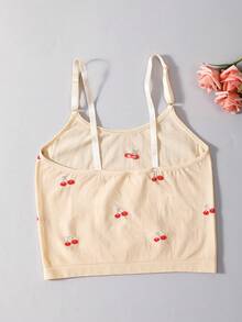 1 件青少年女孩休闲基本款吊带背心，简约时尚日常穿着 - 米色 - 查看 2