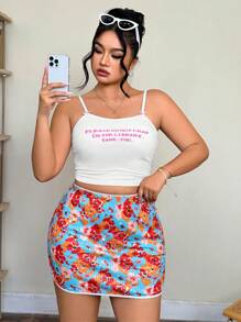 SHEIN EZwear Minifalda ajustado con estampado floral para mujer de talla grande - Multicolor - Ver 4