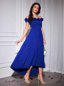Modelyn Women's Elegant Floral Off Shoulder Dress, Glamorous & Romantic For Banquet - Blue - View 3