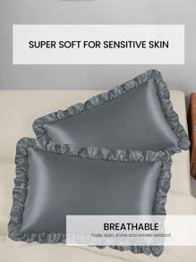 Bộ 2 vỏ gối satin cao cấp viền ren, mềm mại và thoáng khí, chống nhăn, nhẹ nhàng cho tóc và da, cải thiện chất lượng giấc ngủ. Không bao gồm ruột gối. Thích hợp cho phòng ngủ gia đình, ký túc xá, đạt chứng nhận Oeko-Tex. - Màu xám đen - Xem 4