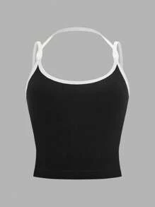 SHEIN Tween Girls' 2pcs Set Minimalist Padded Cami Tops, Soft & Skin-Friendly Adjustable Strap Racerback Camisole Bras - Multicolor - View 3