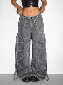 SHEIN ICON Jeans anchos y holgados de moda casual para mujer - Gris - Ver 1