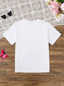 Girls And Teen Girl Casual Simple Print White T-Shirt For Summer - White - View 2