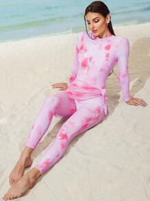 Swim Shayni 女士扎染印花三件套泳衣套装，含长裤、罩裙、度假和海滩装