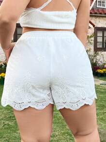 SHEIN EZwear Plus Size White Lace Embroidery Casual Vacation Shorts - White - View 2