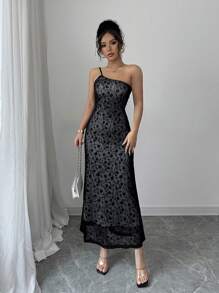Chiquease Robe élégante slim fit sans manches à fleurs floquées pour femme