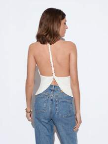 Maija Blusa elegante y sexy de punto de cable con espalda abierta para mujer, apropiada para primavera/verano, casual, romántica, para ciudad y vacaciones, adecuada para Pascua, reuniones y bodas