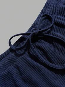 RueChic Men Soft Fabric Palm Tree Embriodery Regular T-Shirt Set - Navy Blue - View 5