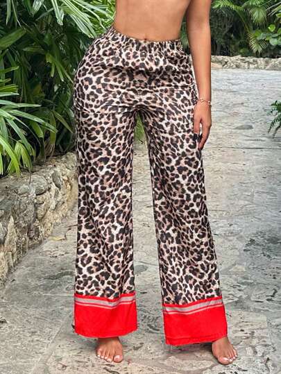 SHEIN SXY Quần ống rộng họa tiết da báo chắp vá dành cho nữ
