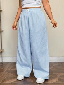 SHEIN EZwear Plus Size Casual Loose Striped Wide-Leg Pants
