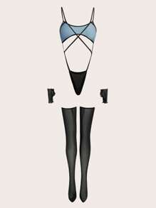 5 件套女警服装性感内衣套装，适合角色扮演，狂欢