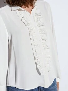 Maija Elegant Modern Spring/Summer New White Chiffon Frilled Front Blouse, Casual Daily Romantic St. Patrick's Day Music Festival Holiday Wear, Suitable For Outing, Party, Wedding Guest, Old Money Style, Music Festival