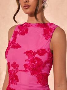 SHEIN BAE Women's Summer Vacation Elegant Textured Knit Fabric Double Layer Ruffle Hem Mini Dress, Beach Outfits For Woman, Concert Outfit Women, Brunch Outfits For Women, Beach Vacation Outfits, Festival Outfits For Women, Birthday Dress, Graduation Dress Summer Dresses For Women - Pink - View 6