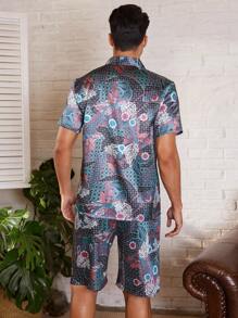 Manfinity ChillVibe Men's All-Over Print Short Sleeve Shorts Pajama Set - Multicolor - View 2