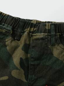 Denimly 男婴时尚个性酷炫街头风字母印花松紧腰迷彩水洗牛仔裤 - 軍綠色 - 查看 4