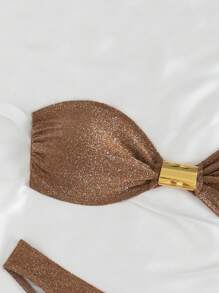 SHEIN Swim 性感闪光面料可拆卸肩带女士比基尼套装泳装套装，夏季海滩度假 - 彩色 - 查看 4