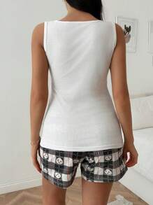 Women's Slogan & Cartoon Print Camisole And Shorts Pajama Set - Multicolor - View 2