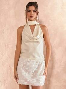 SHEIN BAE 女士休闲简约日常穿着上衣 - 杏色 - 查看 6