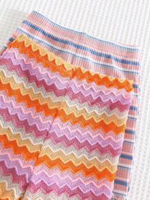 Cozy Pixies 4-Piece Set: Baby Girl Colorful Striped Knit Soft Camisole Top And Elastic Waist Shorts