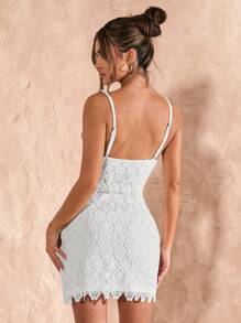 SHEIN BAE 女士花卉蕾丝细肩带性感迷你连衣裙 - 白色 - 查看 2