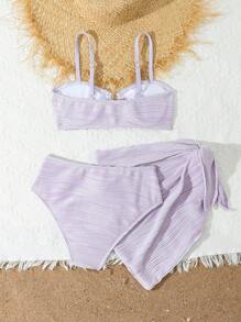 Teen Girl Textured 3-Piece Bikini Swimwear Set - Mauve Purple - View 2