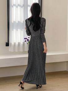 DAZY Deep V-Neck Metallic Long Bodycon Dress,Fall Clothes Long Sleeve Dress Luxury Prom Dress