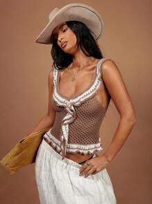 COSMINA Women Knit Tank Top With Ruffle Trim - Multicolor - View 5