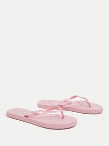 Grefit Women's Heart Shaped Minimalist Flip Flops, Casual Daily Home Slippers - Pink - View 4