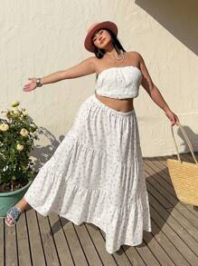 Flirla Gonna a vita elastica multistrato con stampa floreale ditsy, elegante per vacanze, feste cocktail, uso casual, in taglie comode - Multicolore - Visualizzare 4