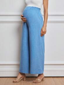 MaterniWear 女士孕妇休闲腰带阔腿裤 - 藍色 - 查看 6