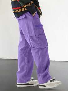 Manfinity Hypemode Men Solid Flap Pocket Side Cargo Pants - Purple - View 4