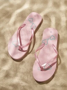 Grefit Women's Heart Shaped Minimalist Flip Flops, Casual Daily Home Slippers - Pink - View 1