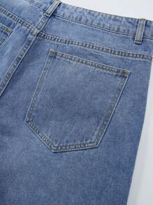 ROMWE MEN Street Life 男士宗教字母印花贴袋宽松休闲百搭牛仔短裤