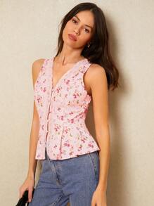 Poéselle 女士无袖简约时尚休闲日常背心 - 粉色 - 查看 4