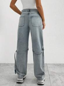 EURMUSE LOW WAIST LEG DETAILED STRAIGHT LEG JEAN - Light Wash - View 2