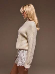 MUSERA Áo len dệt kim mềm mại, dáng rộng, cổ tròn, nhẹ, thích hợp cho mùa xuân, ngày Valentine, phong cách thanh lịch. - Màu vàng - Xem 2