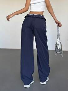 SHEIN EZwear Women's New Style Ruffle Waistband O-Shape Long Pants - Blue - View 2