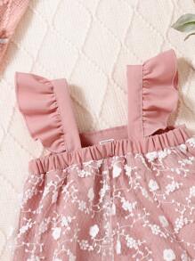 2 pièces Ensemble avec débardeur à volants et short avec nœud pour bébé fille, printemps et été - Multicolore - Voir 8