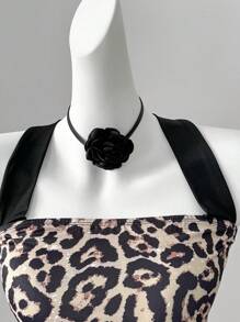 Women's Leopard Print Halter Neck Backless Top - Multicolor - View 3
