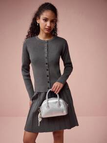 Enchnt Cárdigan casual de un solo abotonadura de color liso y manga larga para mujer, apto para otoño/invierno