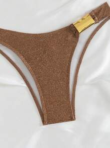 SHEIN Swim 性感闪光面料可拆卸肩带女士比基尼套装泳装套装，夏季海滩度假 - 彩色 - 查看 5