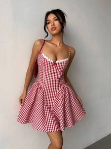 Aloruh Women's Minimalist Casual Everyday Camisole - Red and White - View 4