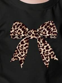 SHEIN Leap Crew Baby Girl Casual Short Sleeve Round Neck Top, Suitable For Summer - Black - View 5