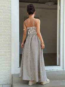 SHEIN Unity Women Casual Striped Spaghetti Strap Long Dress - Black - View 2