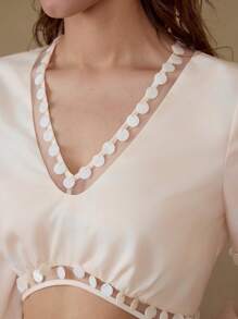 MOTF CONTRAST MESH CROP TOP & RUFFLE SKIRT - Apricot - View 2